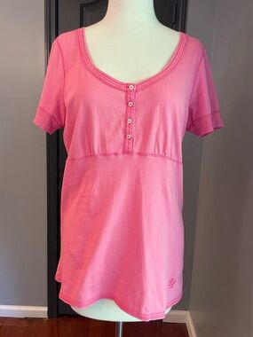 Y2K Polo by Ralph Lauren Pink Short Sleeve Babydoll Button-Front Tee